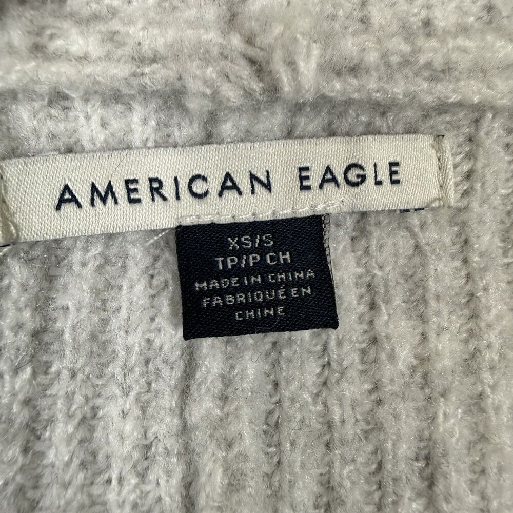 American Eagle Hoodie Open Front Knit Poncho Womens XS/S Gray Kimono Sleeve - Picture 3 of 15